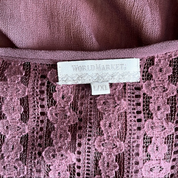World Market Burgundy Lace Peasant Blouse Size L/XL - Picture 14 of 14